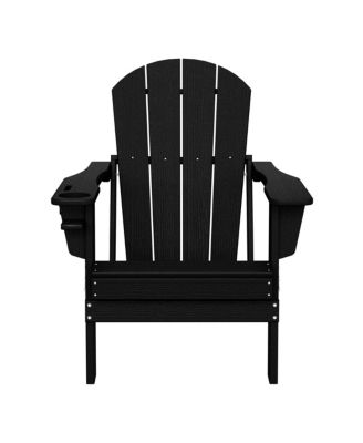 Outdoor Patio HDPE Resin Folding Adirondack Chairs With Cup Holder and Phone Holder (Set of Two)