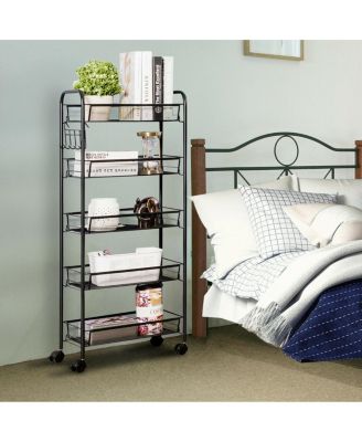 5 Tier Mesh Rolling File Utility Cart Storage Basket-Black