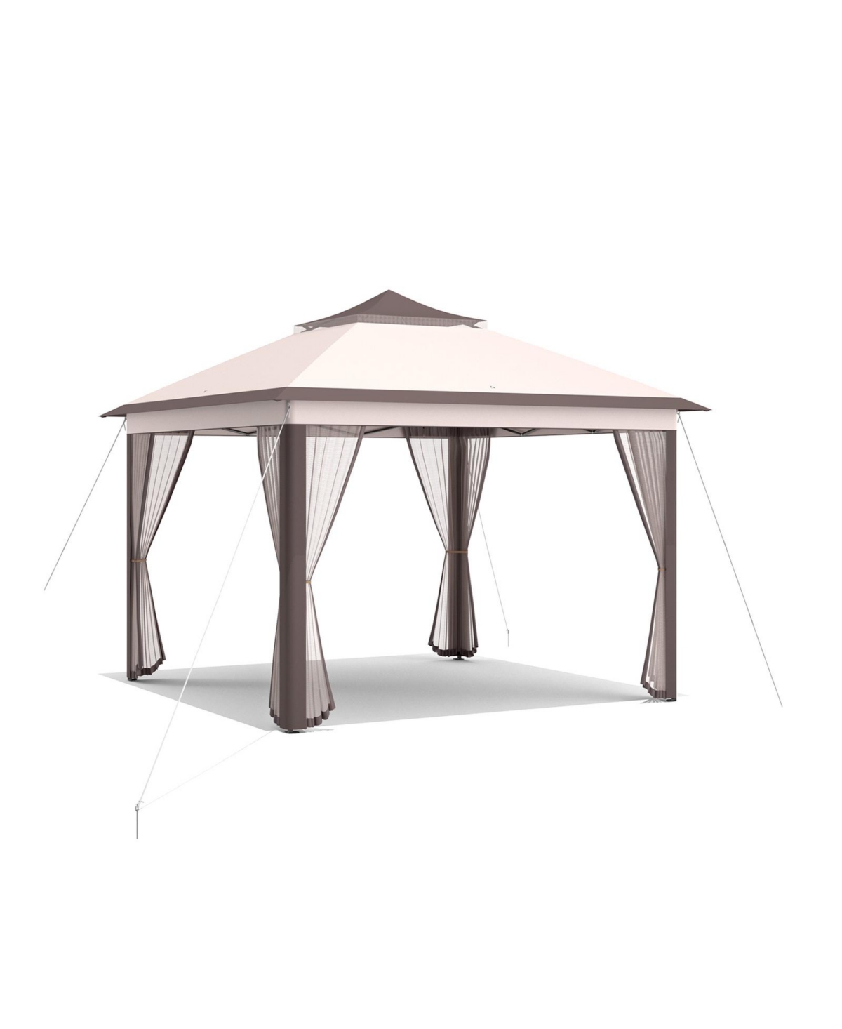 11 x 11 Feet 2-Tier Pop-Up Gazebo Tent Portable Canopy Shelter Carry Bag Mesh - Beige/khaki