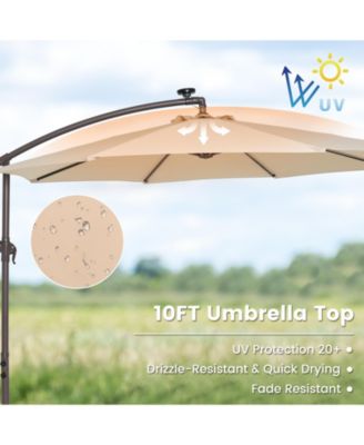 10 Ft Cantilever Umbrella with 32 LED Lights and Solar Panel Power