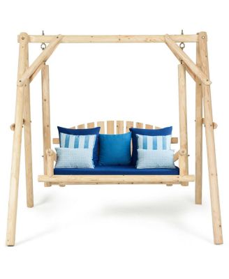 Outdoor Wooden Porch Bench Swing Chair with Rustic Curved Back