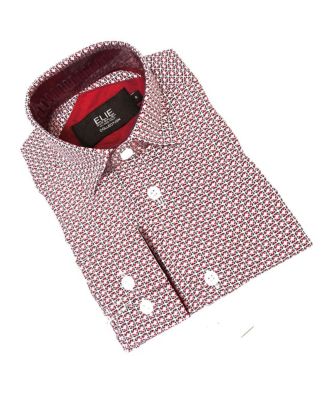 Big Boys Red White Neat Short Sleeve Slim Fit Shirt