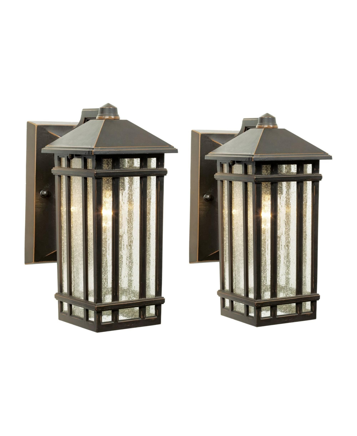 J du J Sierra Craftsman Mission Outdoor Wall Lights Set of 2 Rubbed Bronze Metal 10 1/2&#x22; Seedy Glass Panels for Post Exterior Barn Deck House Por