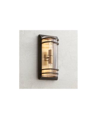 Habitat Modern Industrial Outdoor Wall Light Fixtures Set of 2 Bronze Brass 16" Clear Glass for Post Exterior Barn Deck