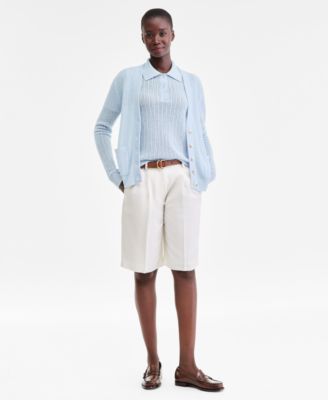 Women's 100% Cashmere Short-Sleeve Pointelle Polo Sweater, Macy's Exclusive