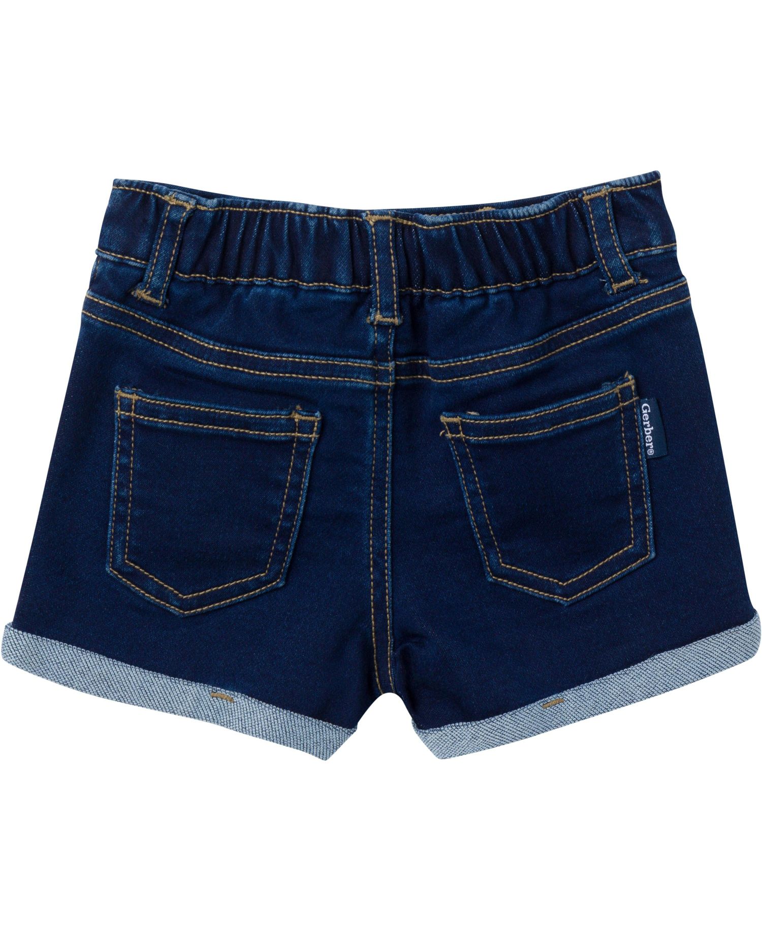 Baby Gender Neutral Cuffed Denim Shorts, Dark Denim Wash