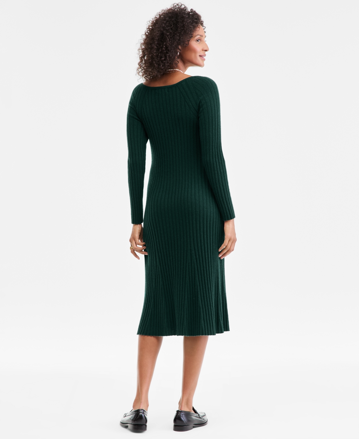 Charter Club Women's 100% Cashmere Ribbed Midi Sweater Dress, Macy's Exclusive In Green