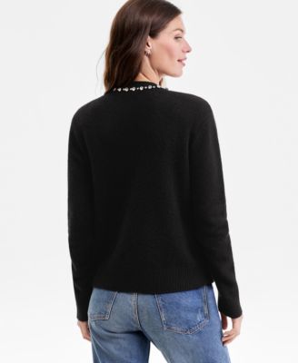 Women's 100% Cashmere V-Neck Rhinestone Cardigan, Macy's Exclusive