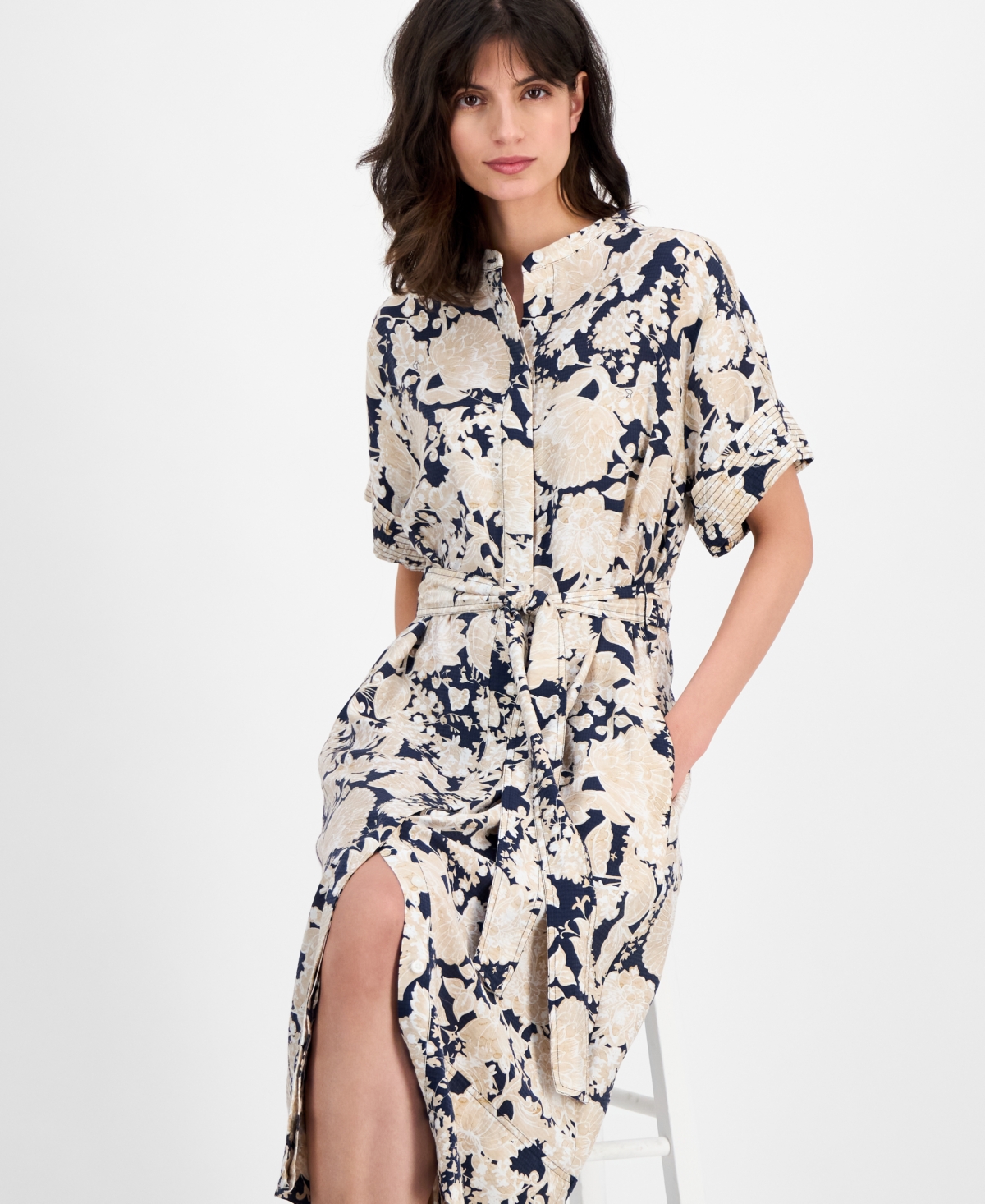 Nautica Jeans Women's Short-Sleeve Belted Midi Dress