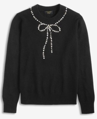 Women's 100% Cashmere Embellished Bow Sweater, Macy's Exclusive
