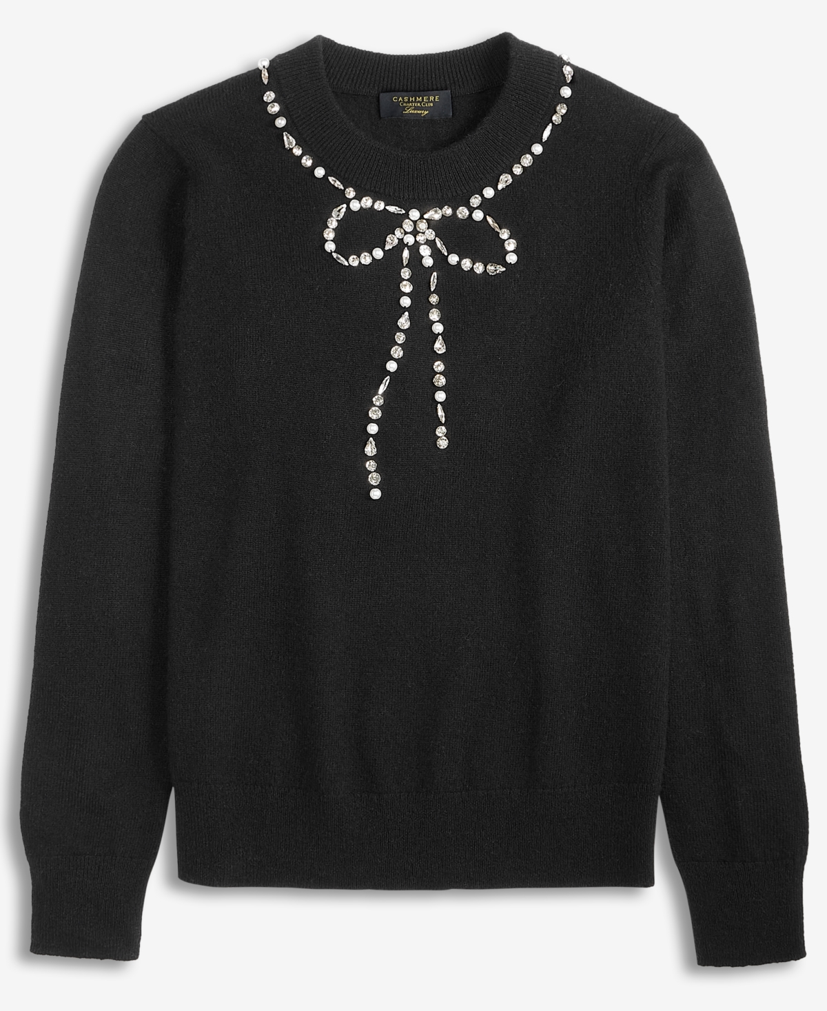 Charter Club Women's 100% Cashmere Embellished Bow Sweater, Macy's Exclusive In Black
