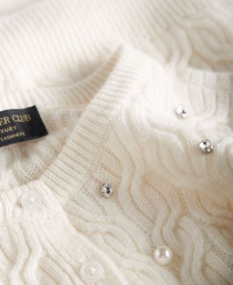 Women's 100% Cashmere Embellished Cable-Knit Cardigan, Macy's Exclusive