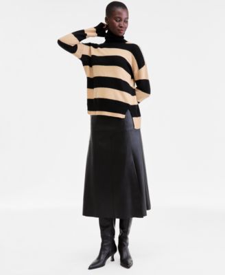 Charter Club - Women's 100% Cashmere Rugby Stripe Step-Hem Turtleneck Sweater