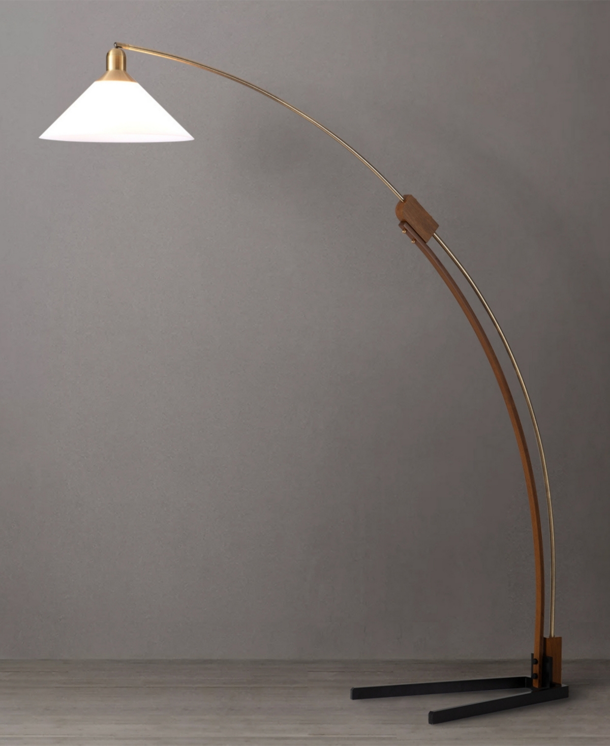 Nova of California 80" Wood Melmar Lucite Arc Floor Lamp