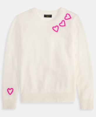Women's 100% Cashmere Embroidered Heart Sweater, Macy's Exclusive