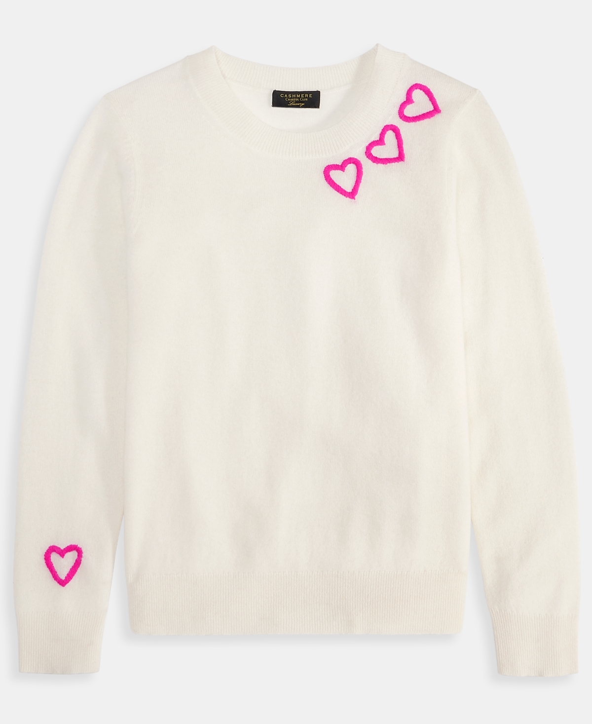 Charter Club Women's 100% Cashmere Embroidered Heart Sweater, Macy's Exclusive In White