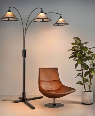 86" Wood Natural Mica 3 Light Arc Floor Lamp
