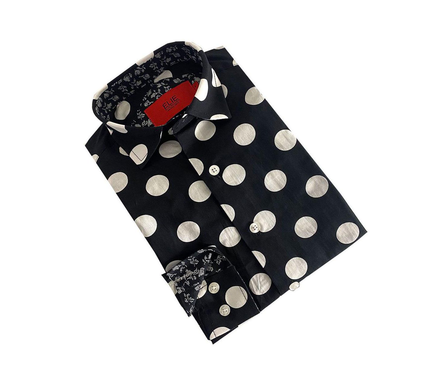 Рубашка Elie Balleh Black Long Sleeve Navy Polka Dot Slim Fit Shirt для мальчиков, цвет: Чёрный — фото 2