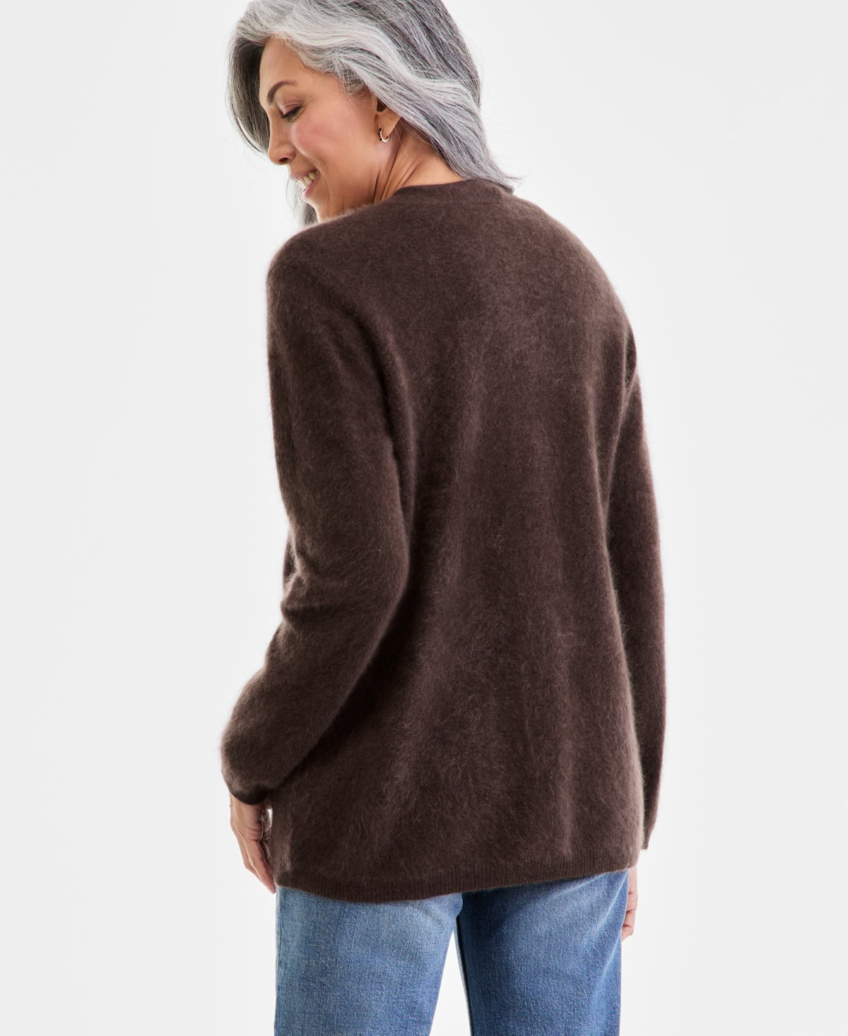 Charter Club Women's Brushed 100% Cashmere Boyfriend Cardigan, Macy's Exclusive In Brown
