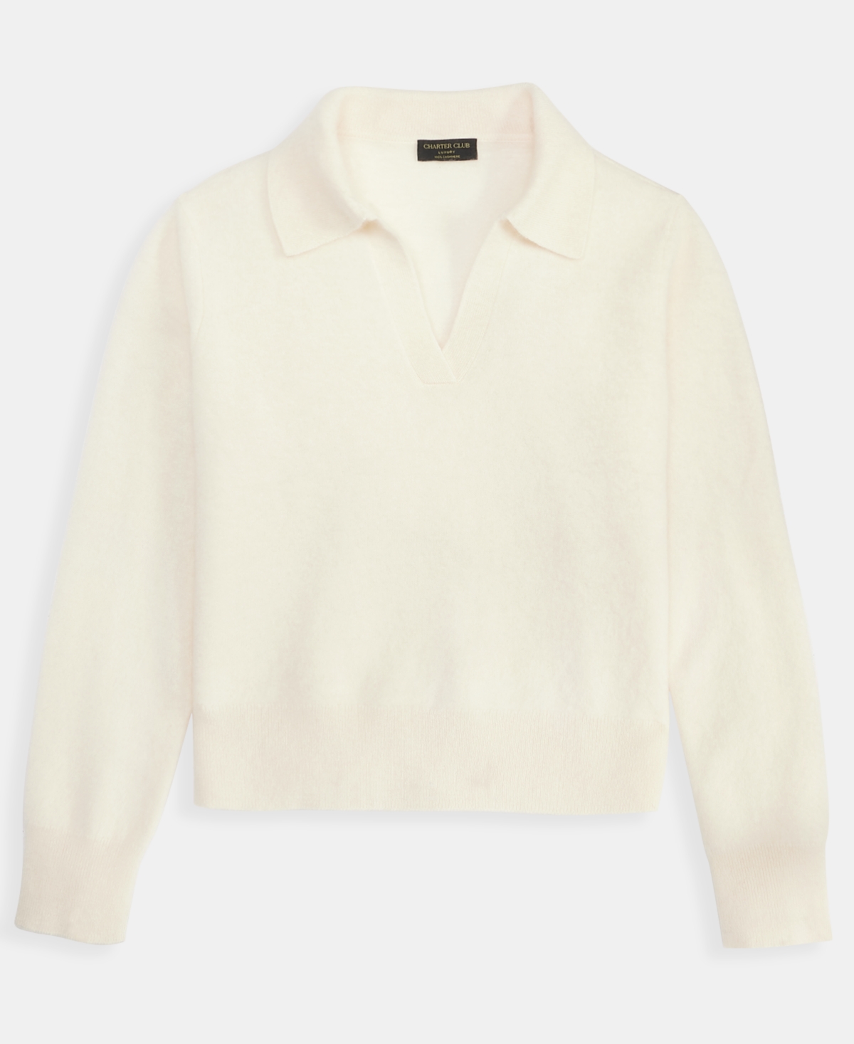 Charter Club Women's Brushed 100% Cashmere Collared Sweater, Macy's Exclusive In White
