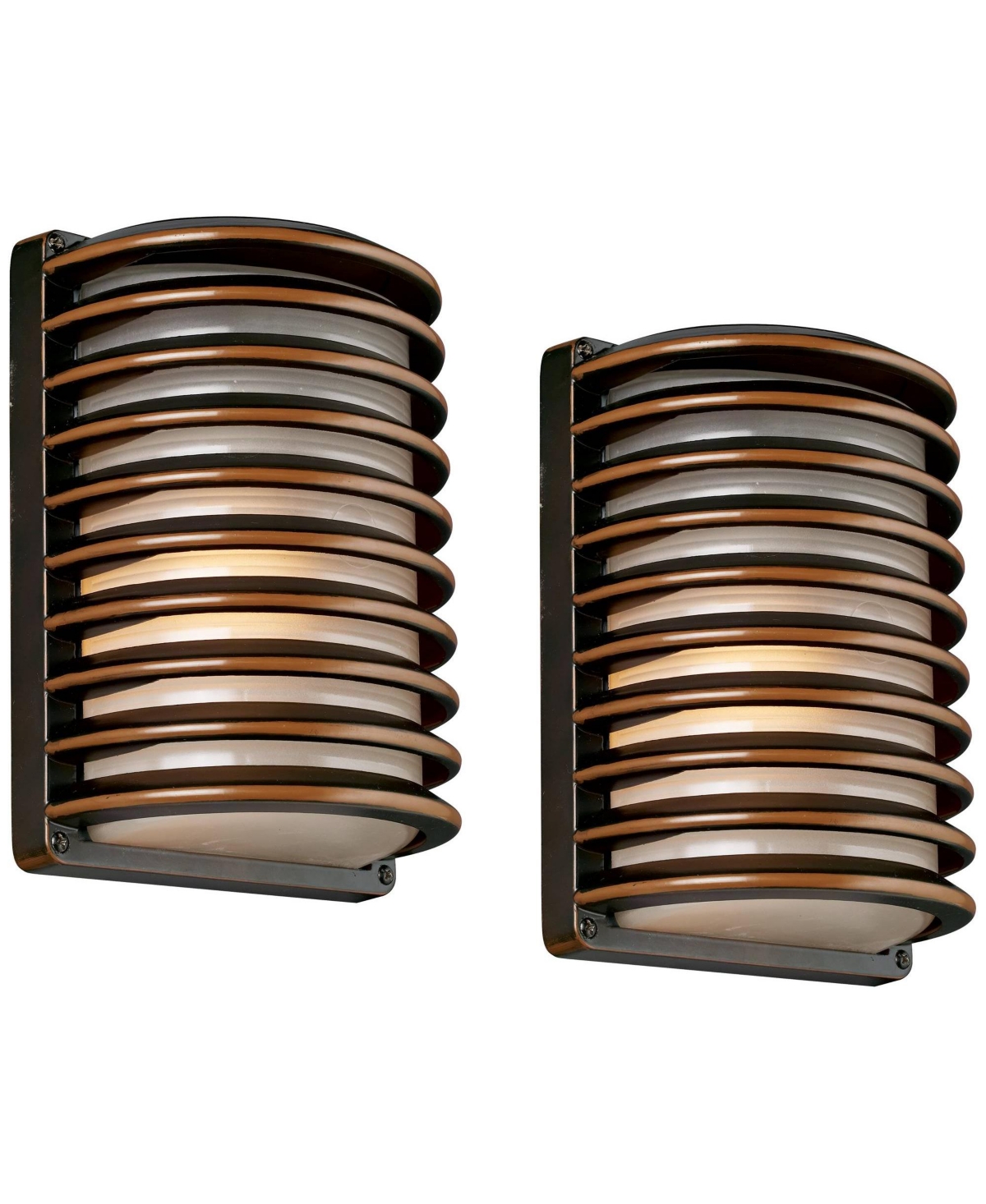 Modern Industrial Outdoor Wall Lights Fixtures Set of 2 Rubbed Bronze 10&#x22; Frosted Grid Glass for Exterior House Porch Patio Outside Deck Garage Y
