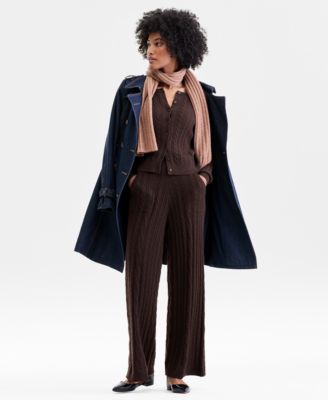 Charter Club Womens Cashmere Cable Knit Cardigan Sweater Pull On Pants Exclusively At Macys In Brown