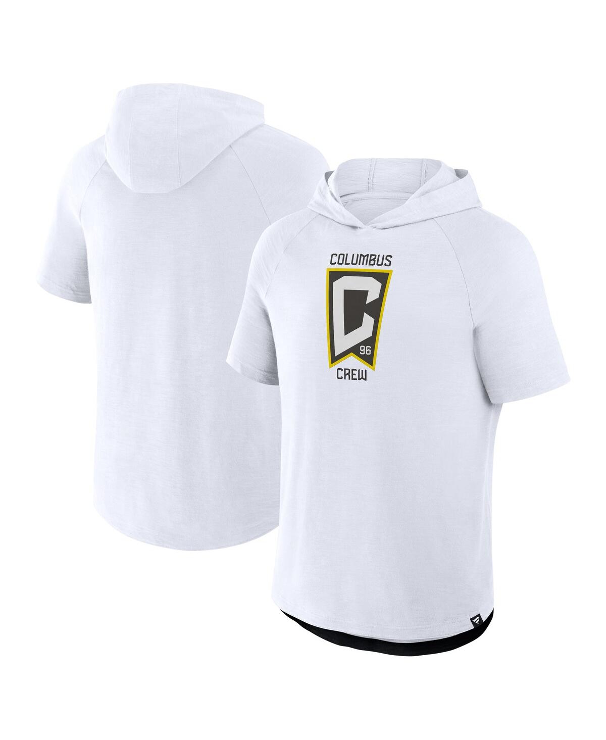 Fanatics Men's White Columbus Crew Hat Trick Stadium Slub Raglan Short Sleeve Pullover Hoodie