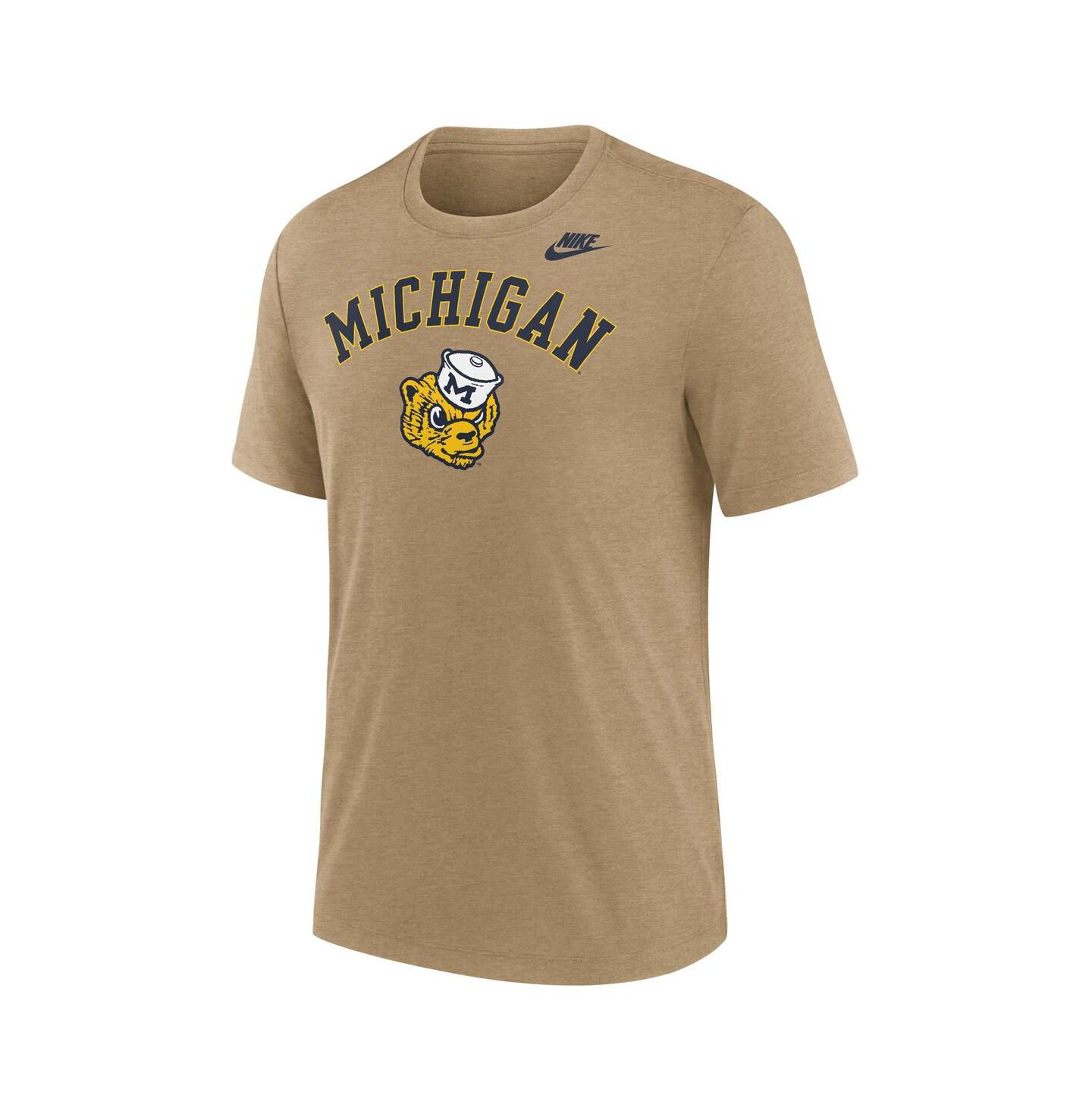 Мужская футболка Nike Heather Light Brown Michigan Wolverines Legacy Arch Tri-Blend — фото 2