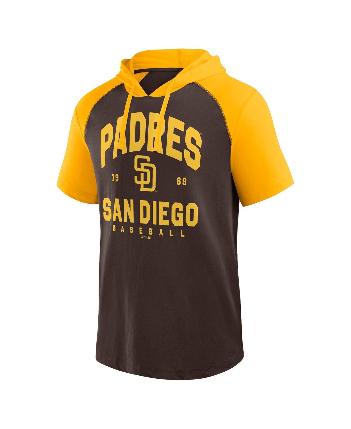 FANATICS MEN'S BROWN SAN DIEGO PADRES PRIME RAGLAN SHORT SLEEVE HOODIE T-SHIRT 