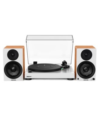 high-fidelity, Bluetooth-enabled, belt-drive, built-in preamp, 90W Class D amplified vinyl turntable system with stereo speakers, stylus.