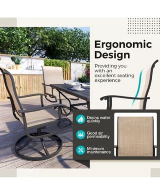 Outdoor 5-Piece Metal Patio Dining Set with and 4 Textilene Swivel Chairs and Square Table