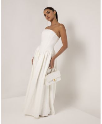 Women's Strapless Corset Crepe Flare Maxi Dress