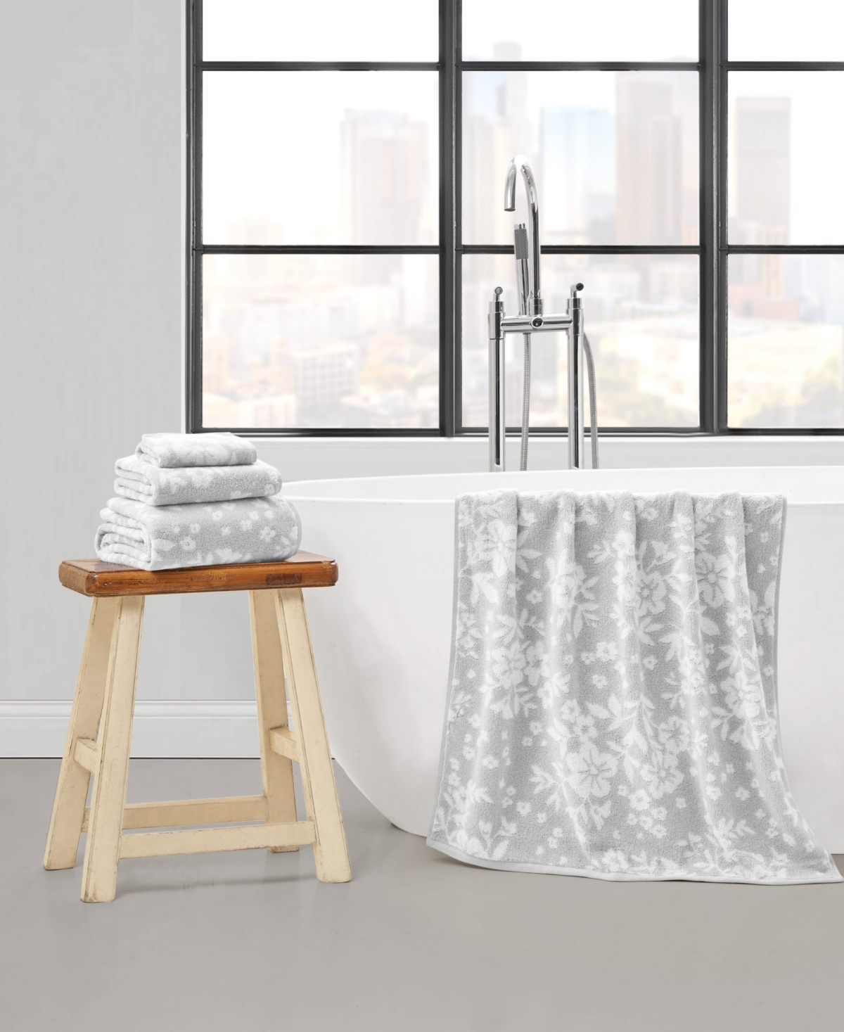 Lucky Brand Folk Floral Cotton 6-pc. Bath Towel Set In Gray