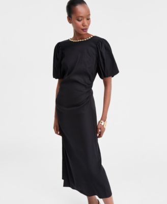 Women's Linen-Blend Puff-Sleeve Dress, Exclusively at Macy's