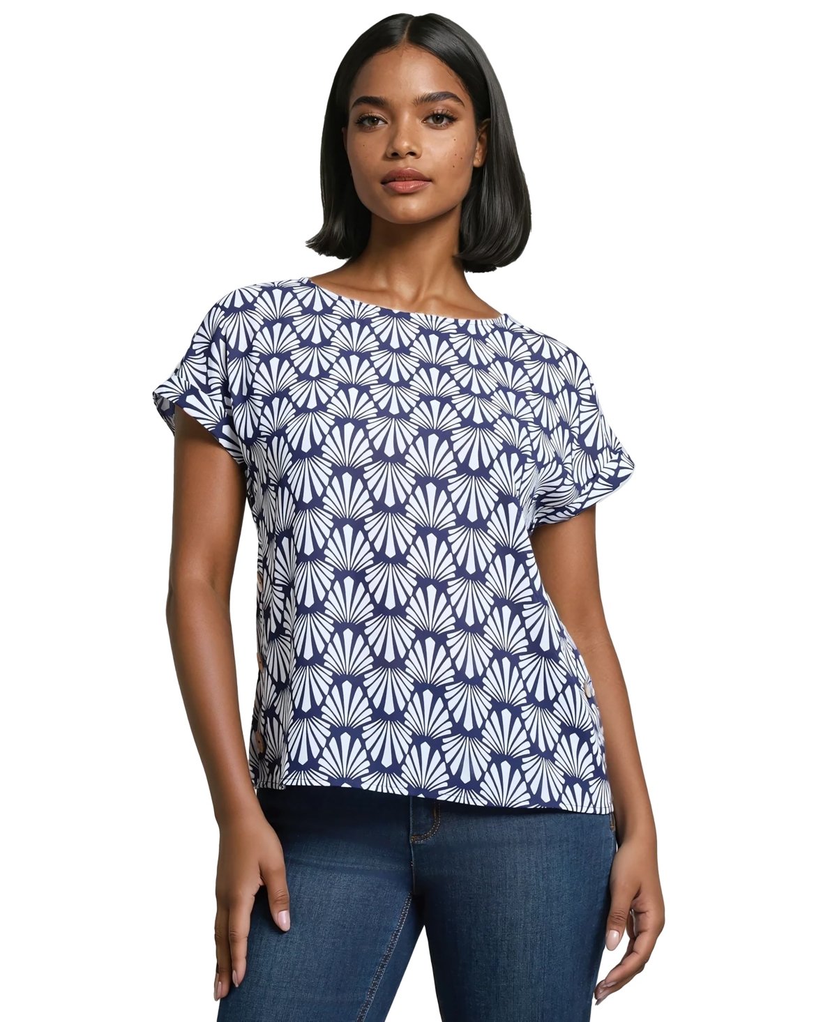 Jones New York Print Side Button Detail Crepe Top