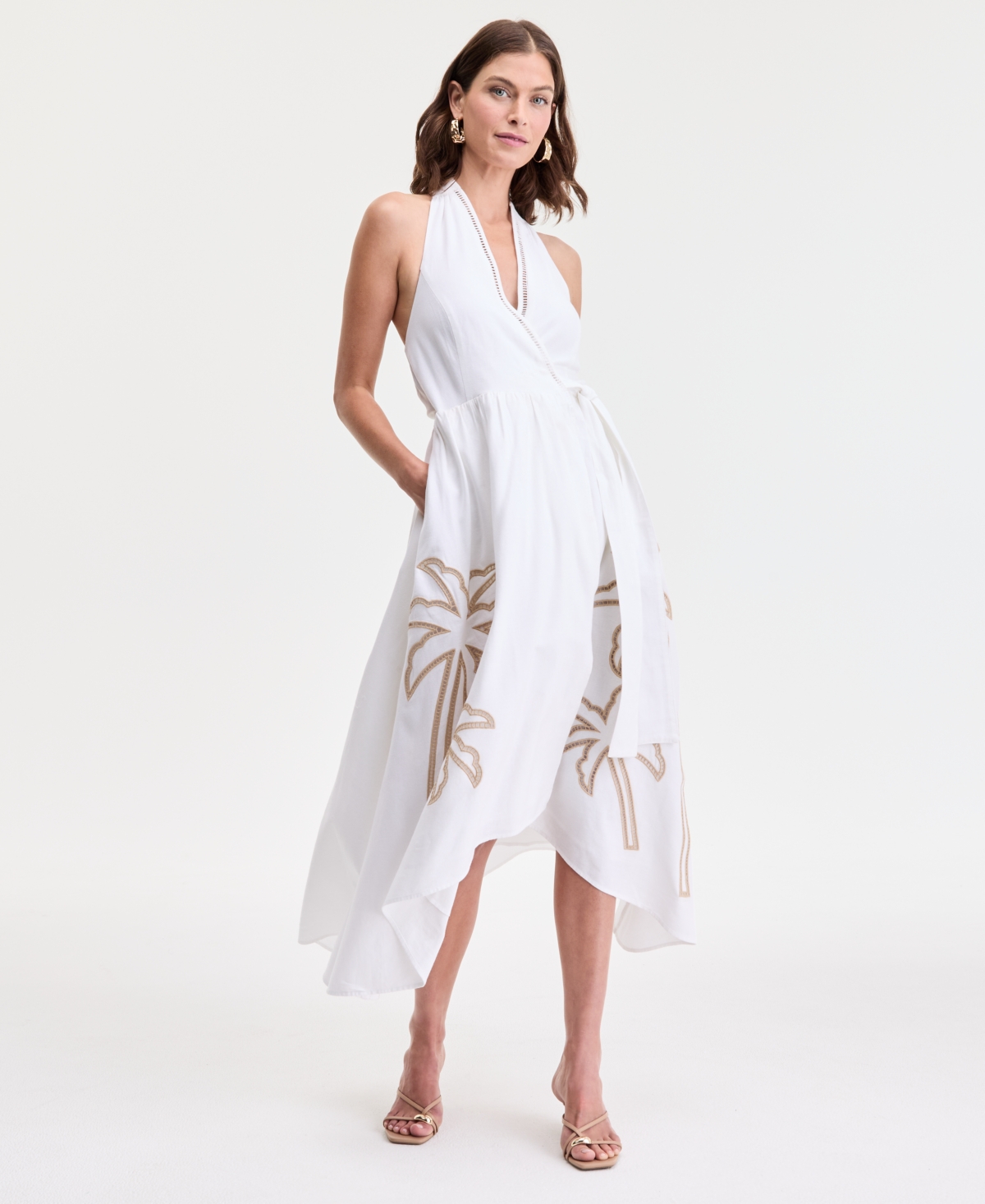 Women's Palm Eyelet Halter Dress, Exclusively at Macy's - Bright White