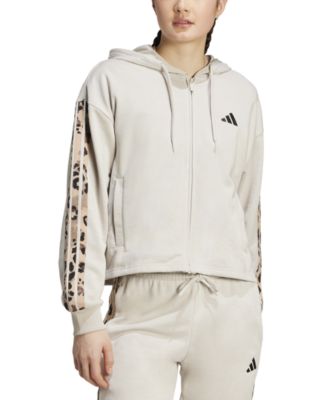 adidas - Women's Animal-Print 3-Stripe French Terry Zip Hoodie