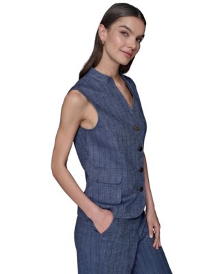 Women's Pinstripe Button-Front Vest