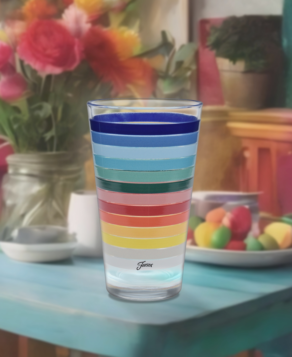 Fiesta All Colors Stripes 16 Oz. Tapered Cooler Glass, Set Of 4