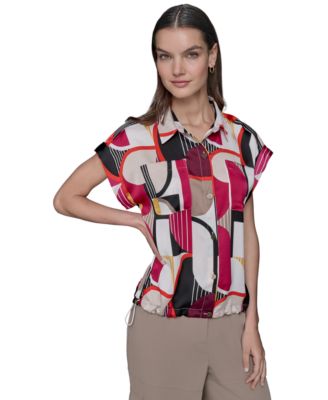 Womens Printed Elastic Hem Shirt Xs P Xl