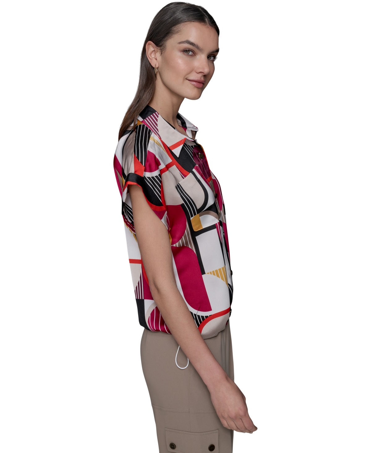 Karl Lagerfeld Petite Floral-print Drawcord-hem Blouse