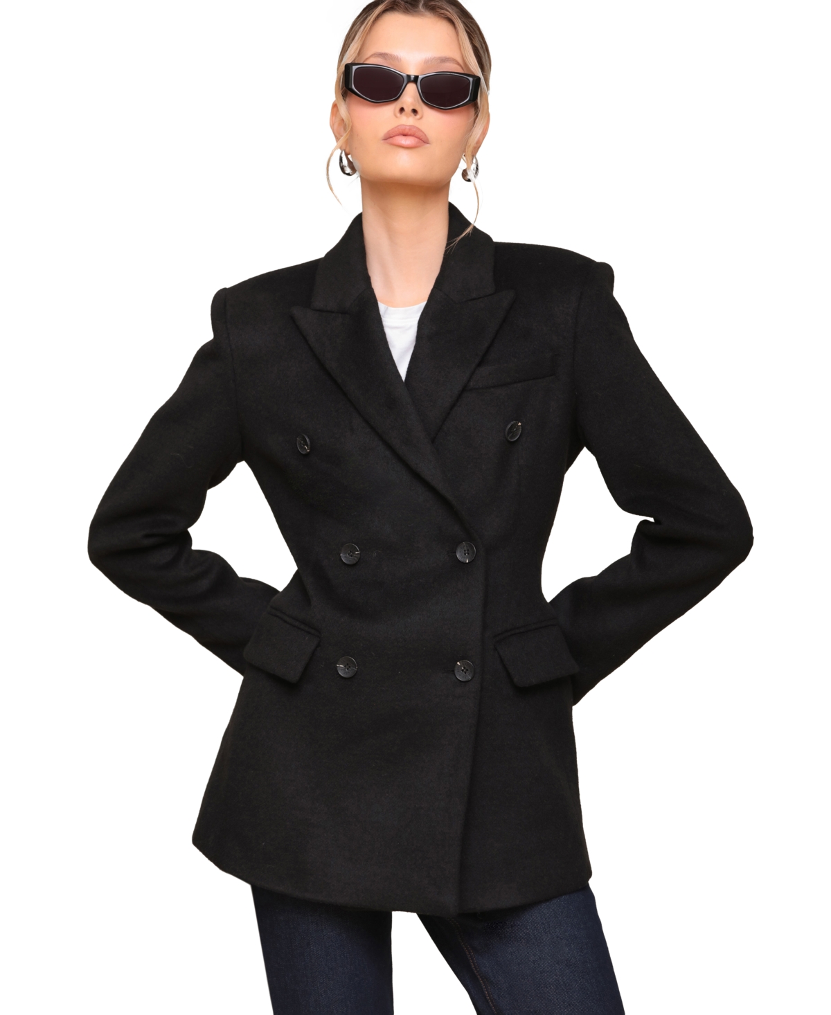 Avec Les Filles Women's Notched-collar Blazer Coat In Black