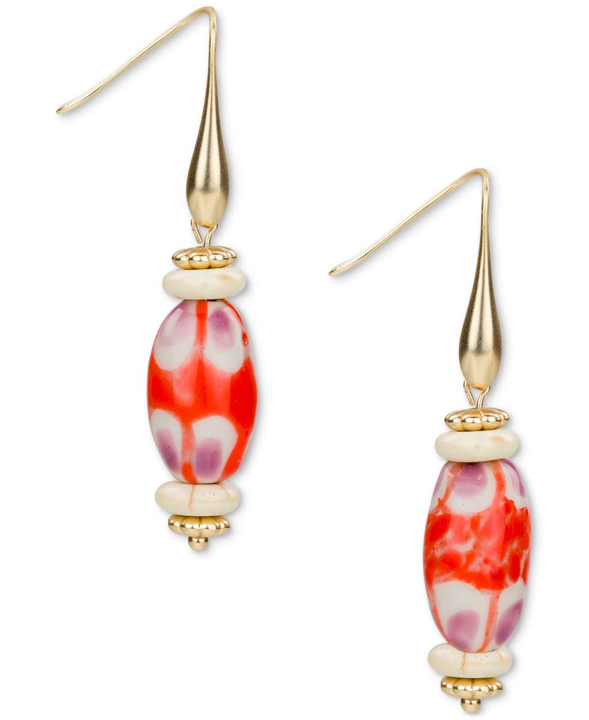 Gold-Tone Mixed Bead Drop Earrings - Matte Gold