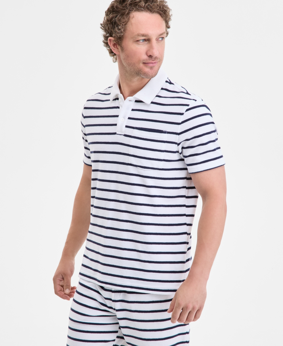 Men's Bengal Striped Terry Cloth Short-Sleeve Polo Shirt, Exclusively at Macy's - White