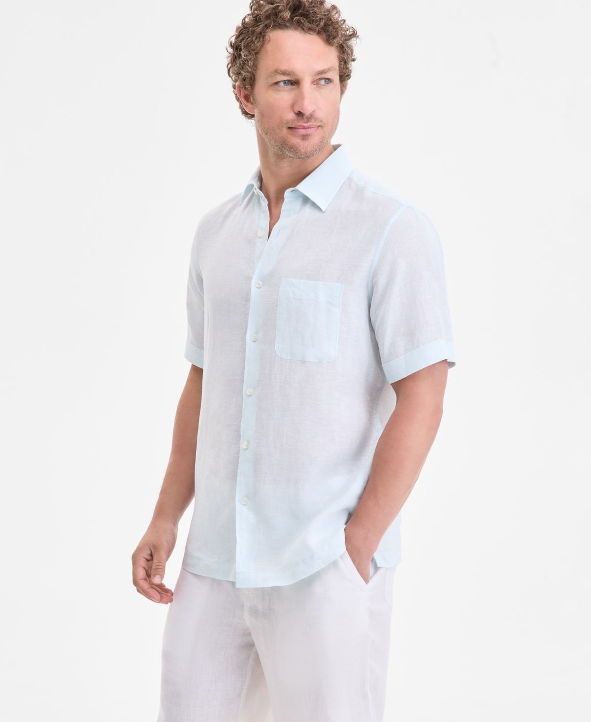 Men's 100% Linen Shirt, Created for Macy's - White Pure