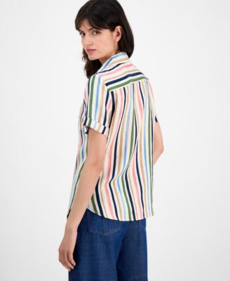 Women's Striped Short-Sleeve Camp Shirt