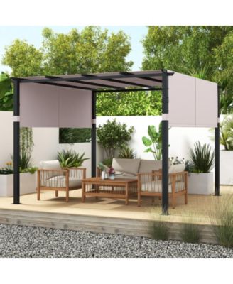 10 x 10 ft Flat Top Pergola with Retractable Canopy for Garden Pool Porch and Backyard