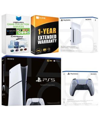 PlayStation 5 Slim Digital Bundle with Disc Drive, Extra Controller, MightySkins Game Collection and 1 Year Extended Warranty - Chroma Indigo