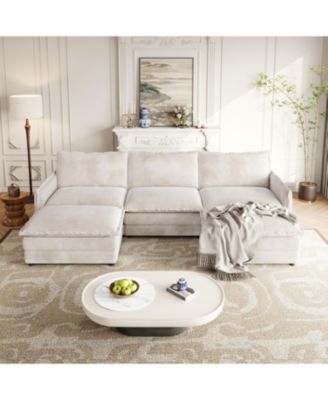  Corduroy 3-Seater Cloud Couch with Footrests & Cushions