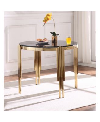 Round Glass Dining Table (38.6") w/ Polished Gold Legs